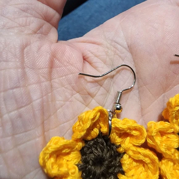 Sunflower Crochet Earrings - Picture 3 of 3